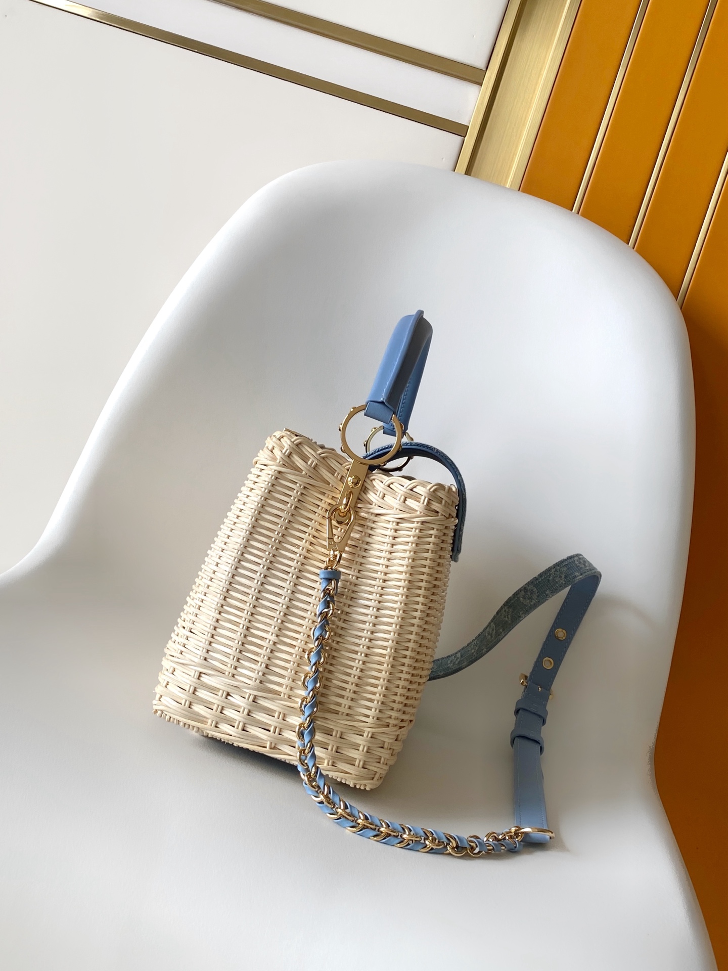 Louis Vuitton Capucines Rattan & Denim Handbag - Image 3