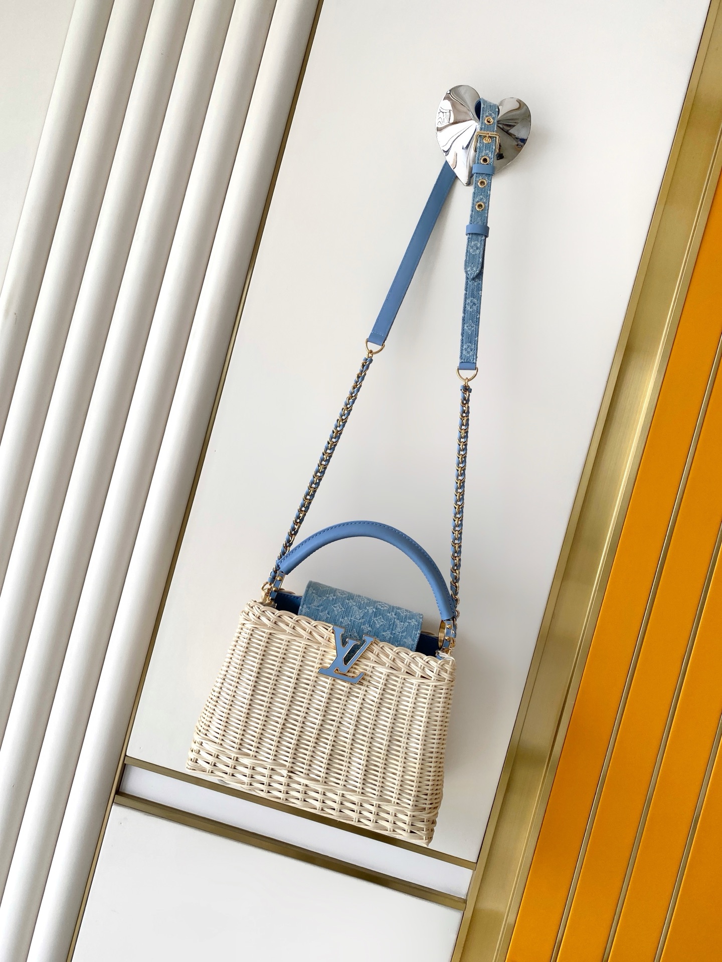 Louis Vuitton Capucines Rattan & Denim Handbag - Image 4