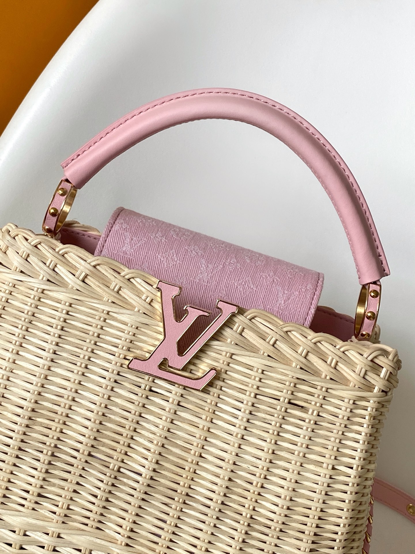 Louis Vuitton Capucines Rattan & Denim Handbag - Image 5