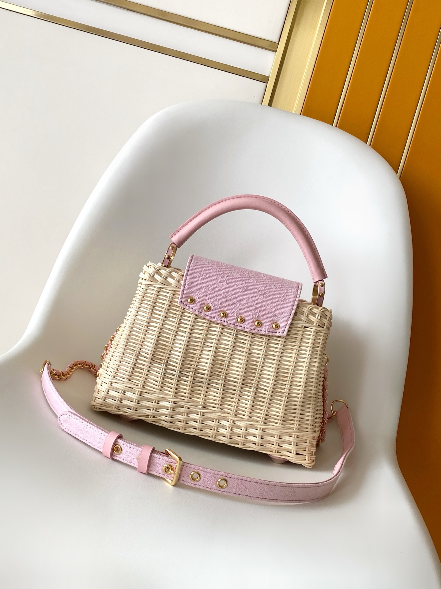 Louis Vuitton Capucines Rattan & Denim Handbag - Image 6