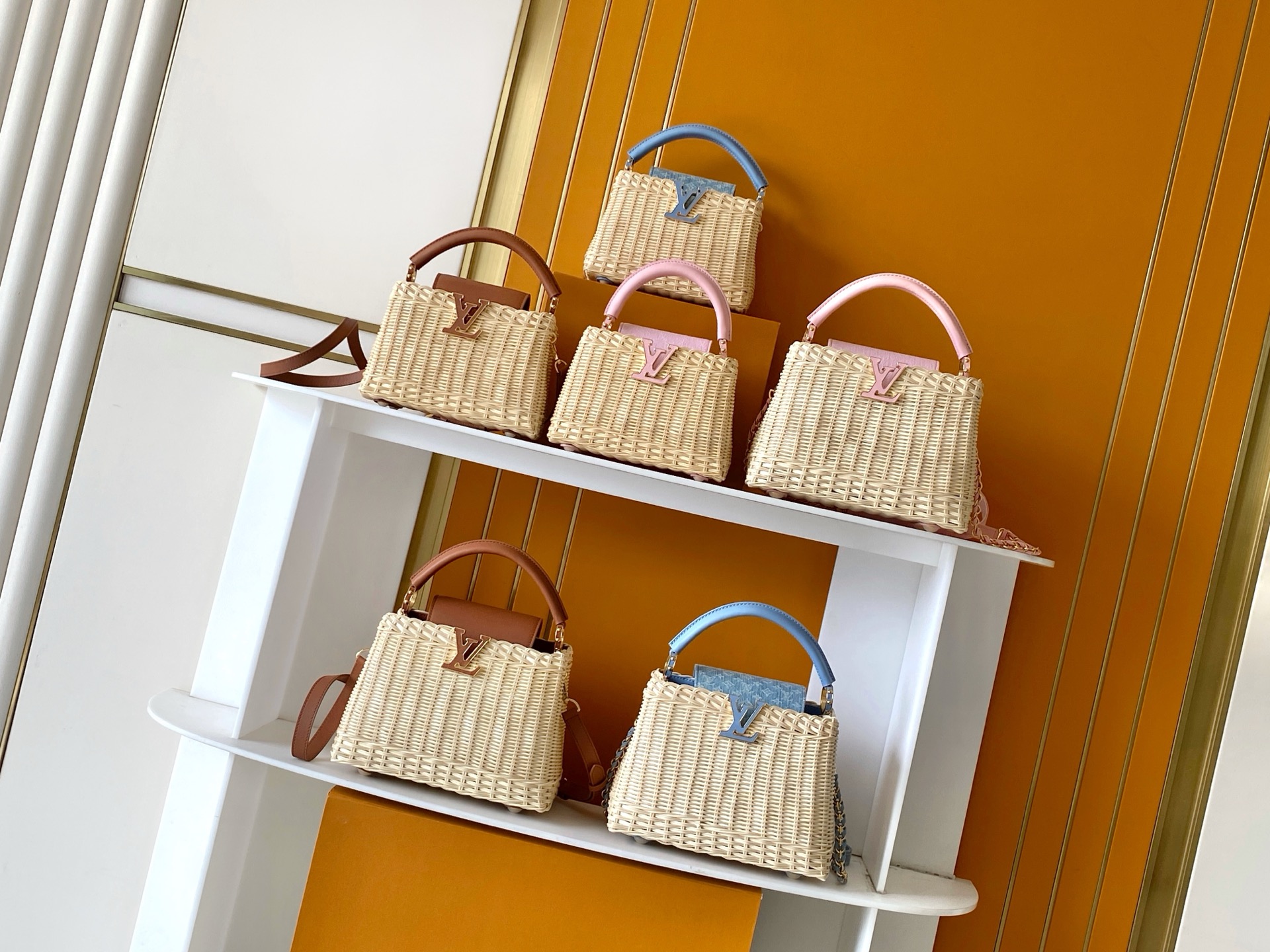 Louis Vuitton Capucines Rattan & Denim Handbag - Image 8