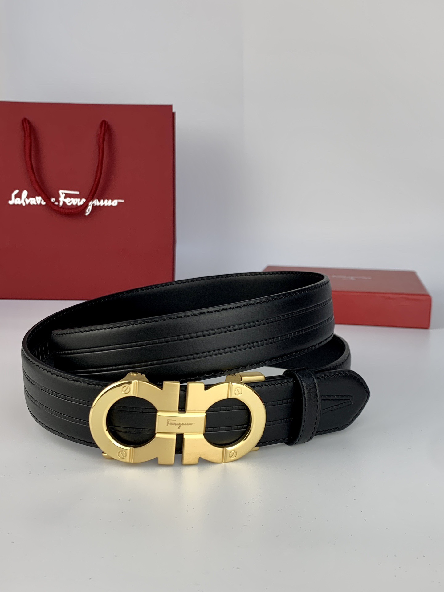 Ferragamo Executive Automatic Belt – Black Calfskin Edition - Image 6