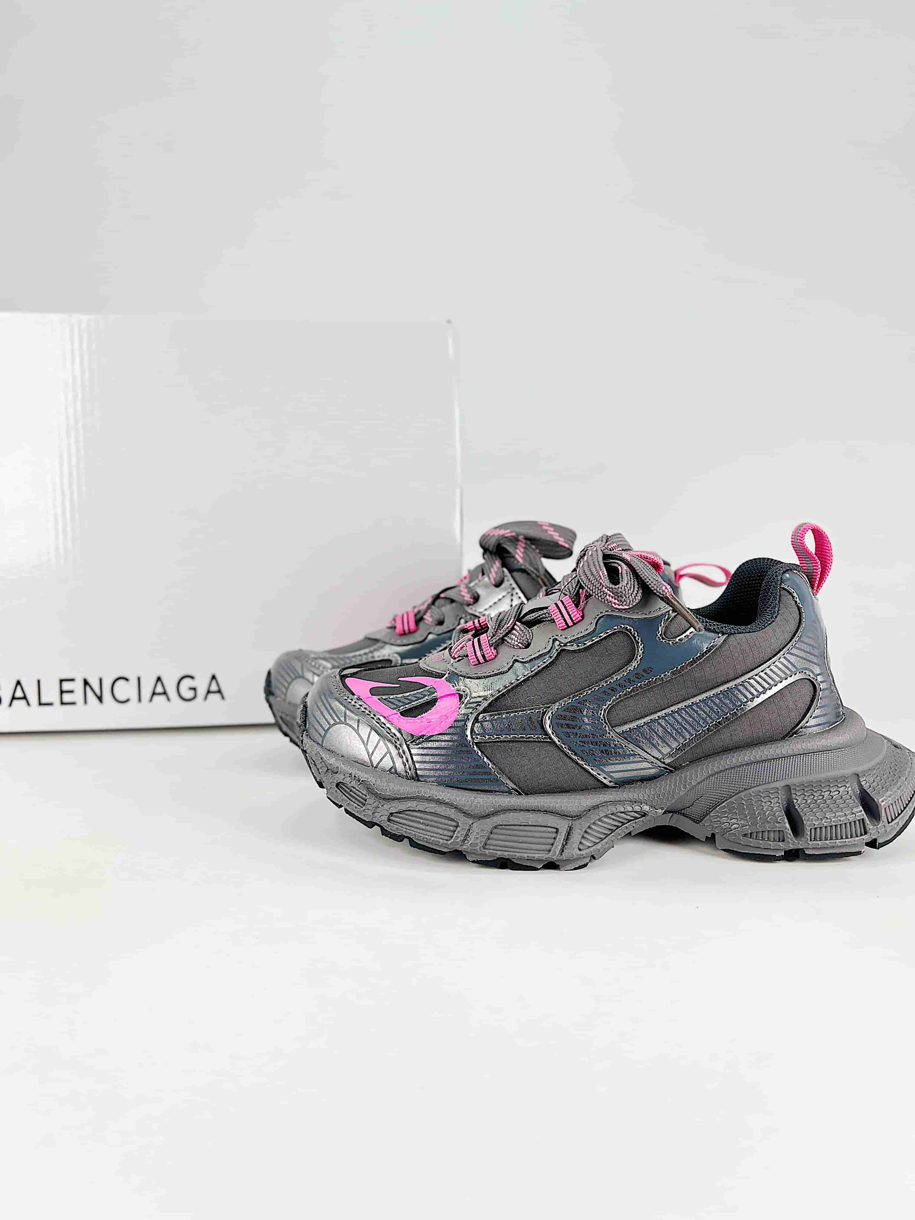 Balenciaga Kids' Triple S / Track Style – Distressed Luxury Platform Sneakers - Image 4